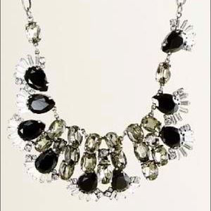 Jcrew black olive crystal fan necklace rare & beautiful silverchain Jenna Lyons